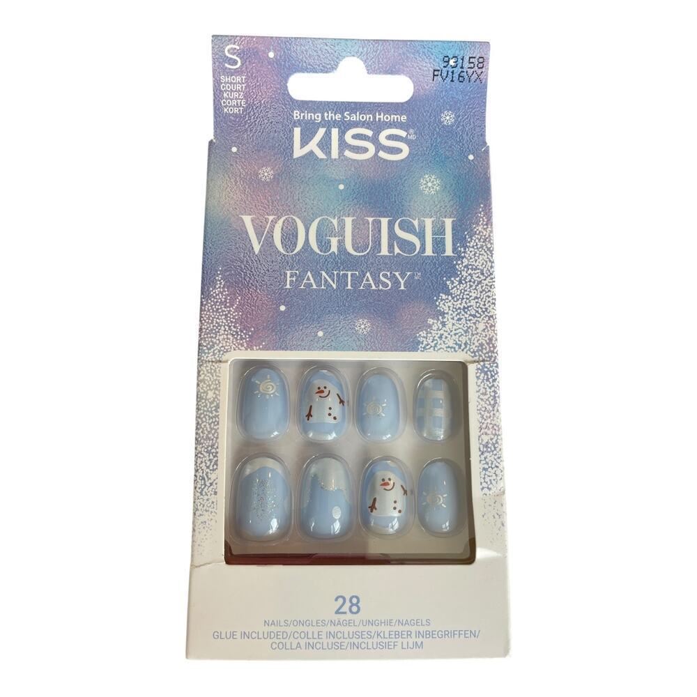 Kiss Voguish Fantasy Press on Holiday Nails Light Blue Snowman